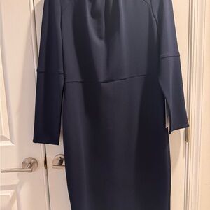 Calvin Klein Navy Long Sleeve Sheath Dress with Flared Open Sleeves. Size 12.
